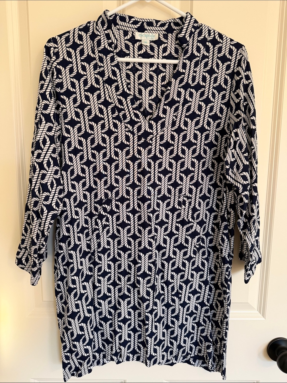 Navy & White Rope-Print Tunic Dress or beach cover up